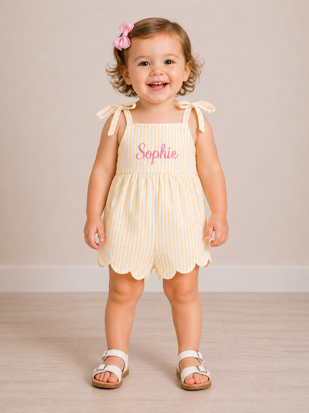 Stripe Scalloped Tie Rompers