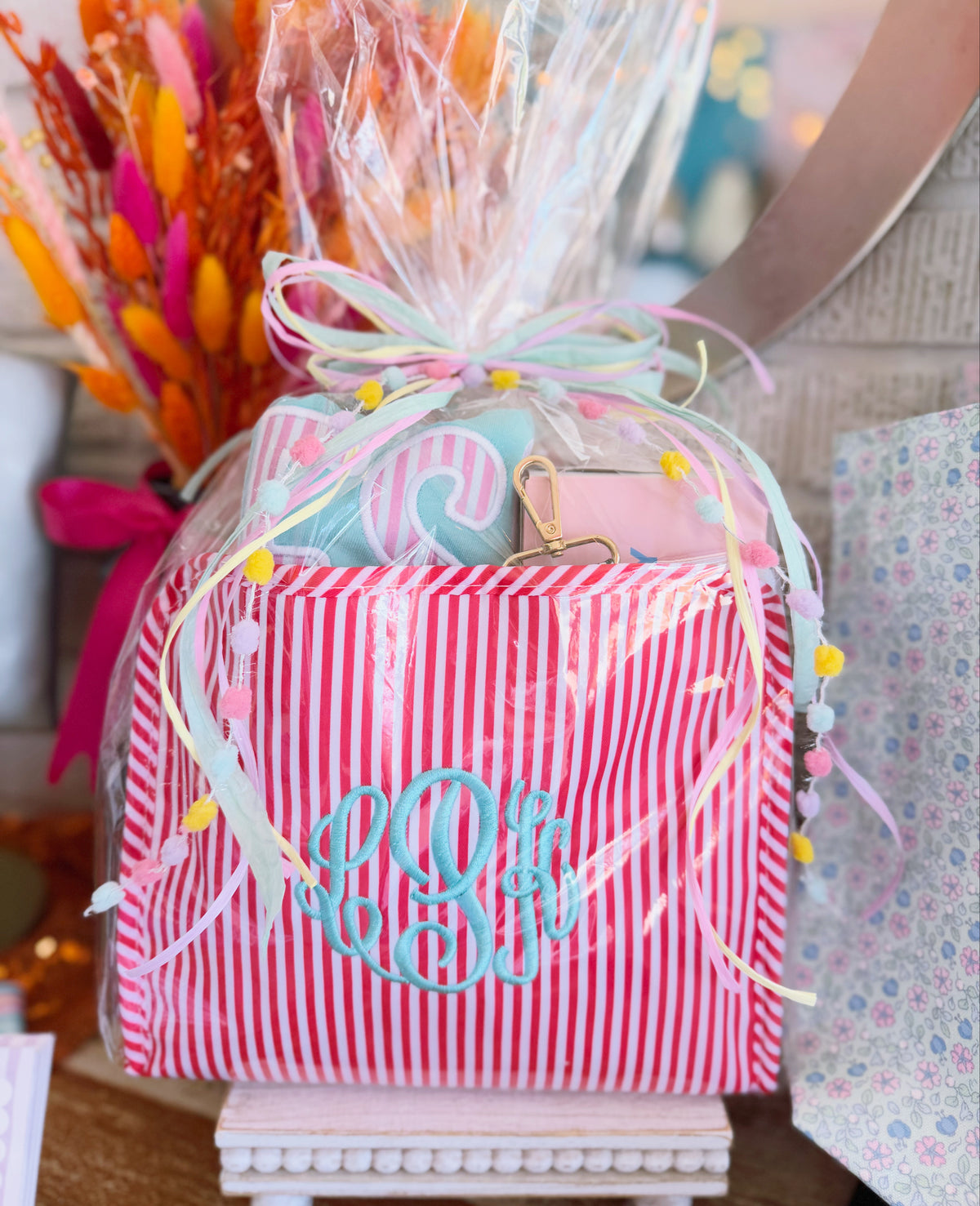 Nylon Stripe Cosmetic Bag