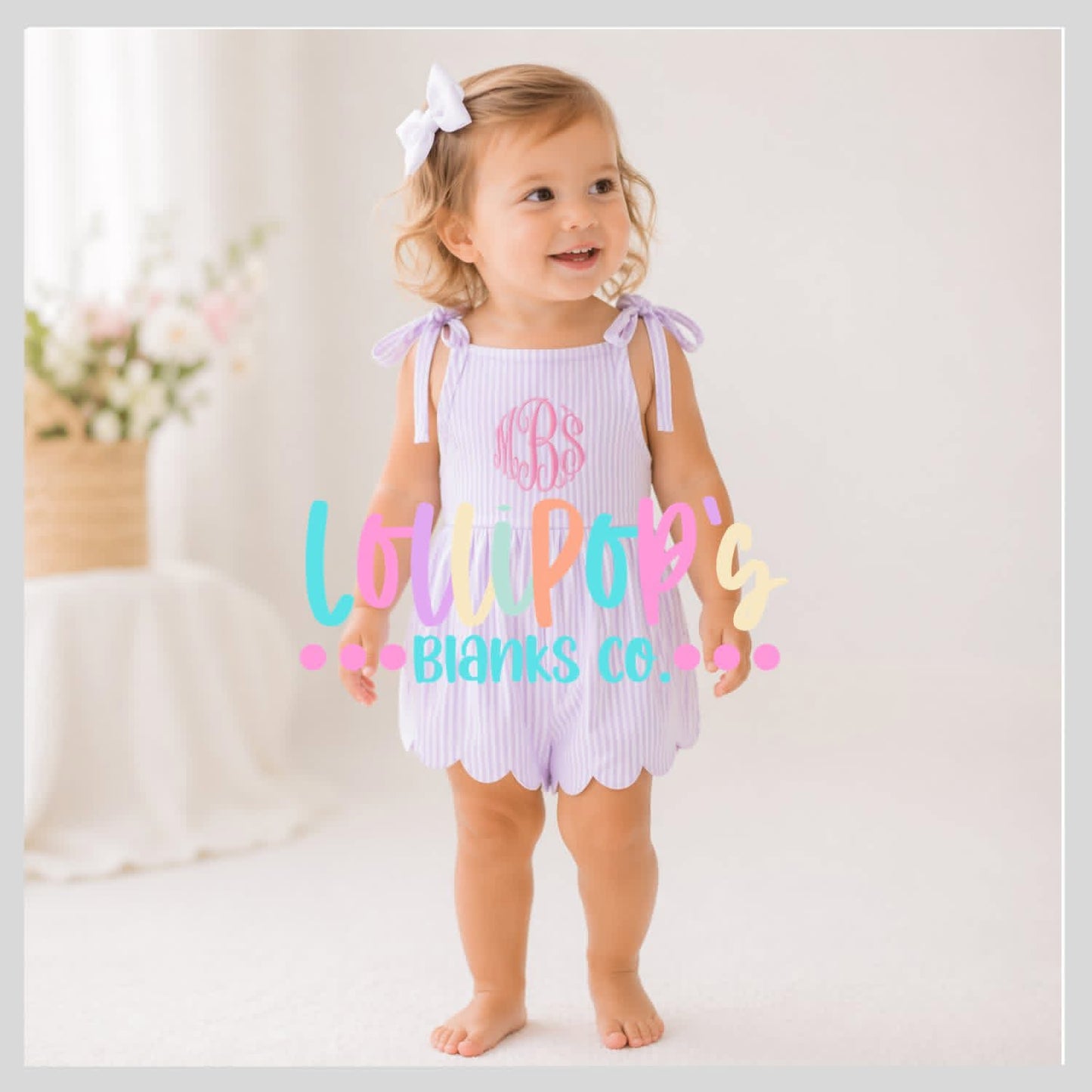 Stripe Scalloped Tie Rompers