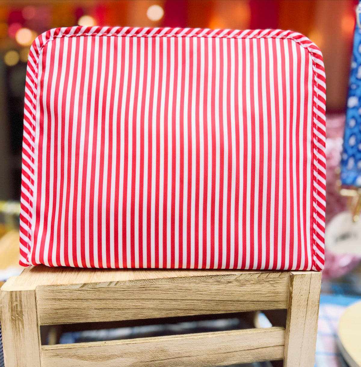 Nylon Stripe Cosmetic Bag