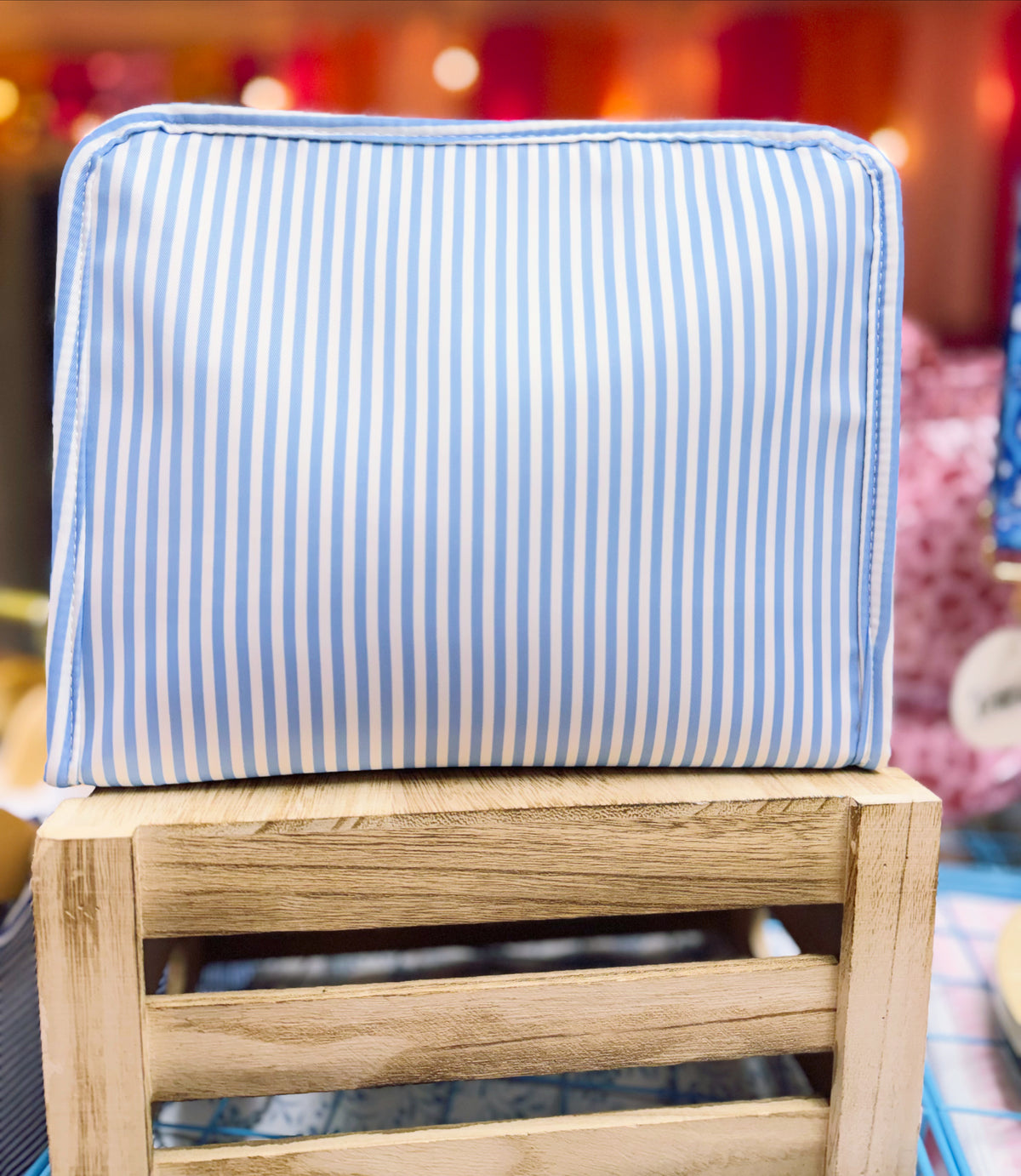 Nylon Stripe Cosmetic Bag